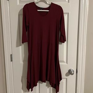 Eileen Fisher shark bite maroon burgundy dress med 3/4 sleeve scoop neck